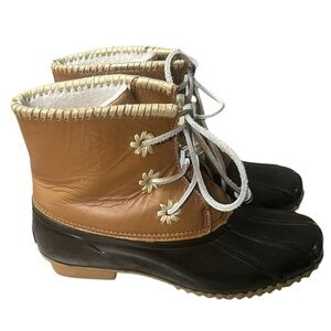 Jack Roger’s Chloe duck rain boots brown and gold